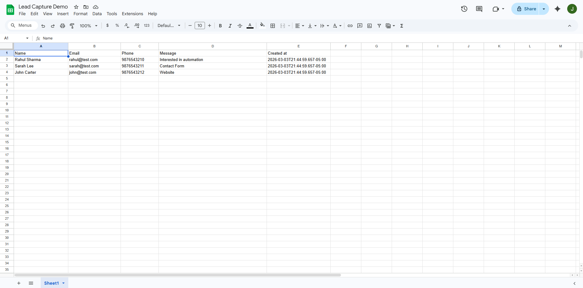 Google Sheets data